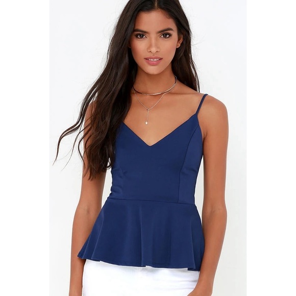 Lulu’s Fundamentaltals of Style Navy Blue Peplum Top - Picture 1 of 5